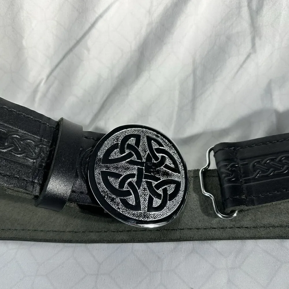 Sport Kilt Belt & Buckle – Celtic Knot Silver Plated, Leather Sz L